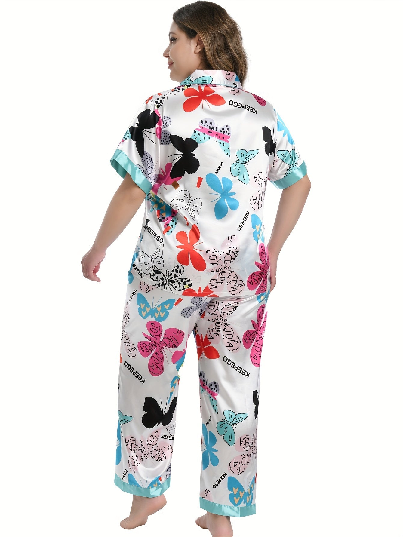 Butterfly Print Satin Pajamas Set