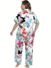 Butterfly Print Satin Pajamas Set