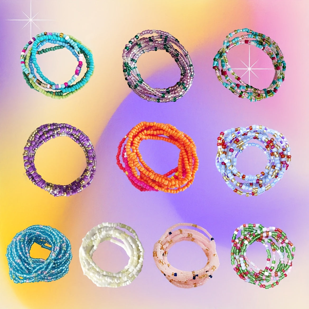 Boho Beads Waist Chain Y2K Colorful Elastic Waistband Beach Bikini Belly Chain