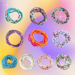 Boho Beads Waist Chain Y2K Colorful Elastic Waistband Beach Bikini Belly Chain