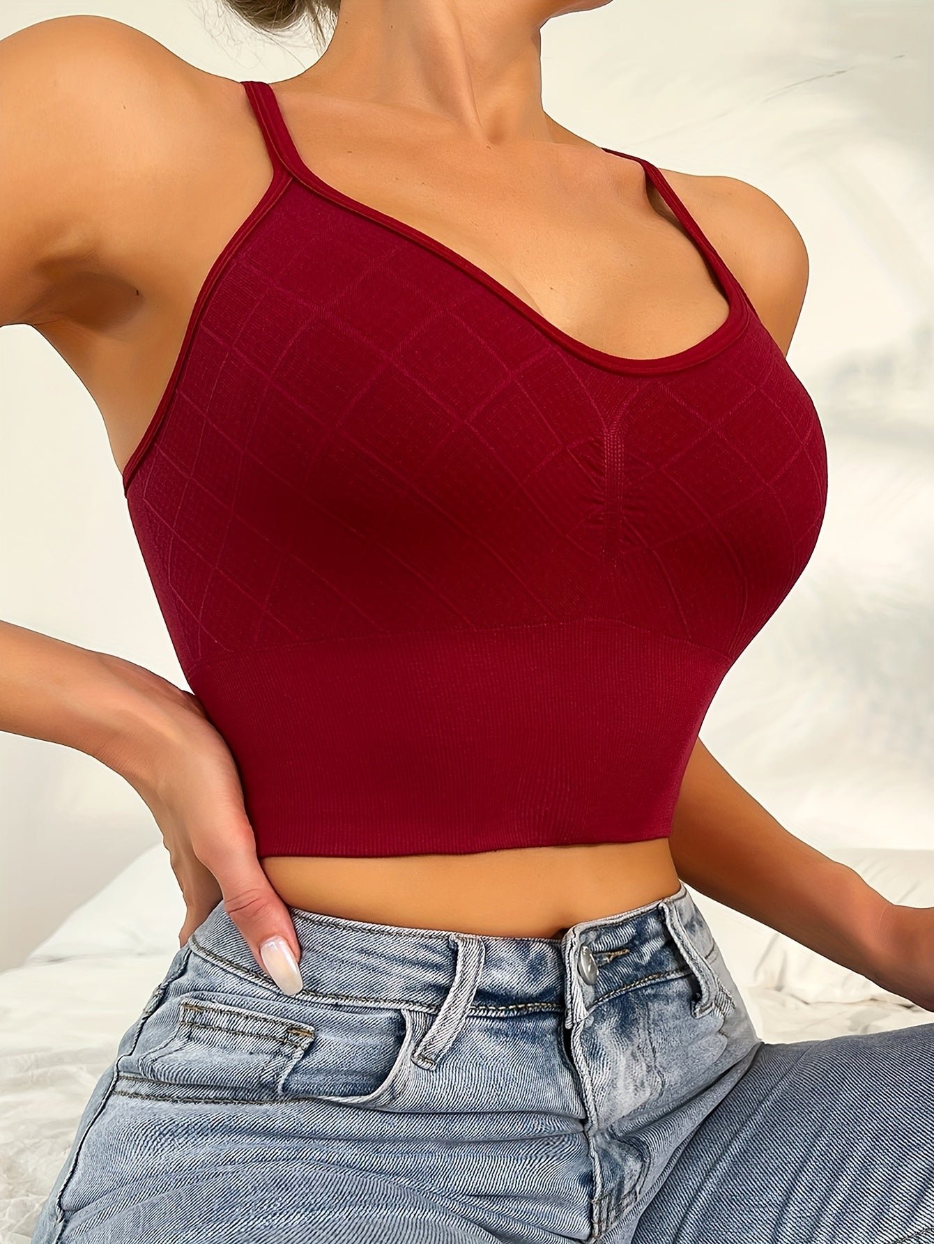 Argyle Solid Wireless Bra Comfy & Breathable Yoga Sports Bra Women's Lingerie