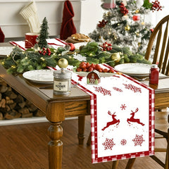 Christmas Table Runner Red Snowman Snowflake Stain Resistant Winter Holiday
