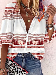Painting Print Button Up Long Sleeve Blouse