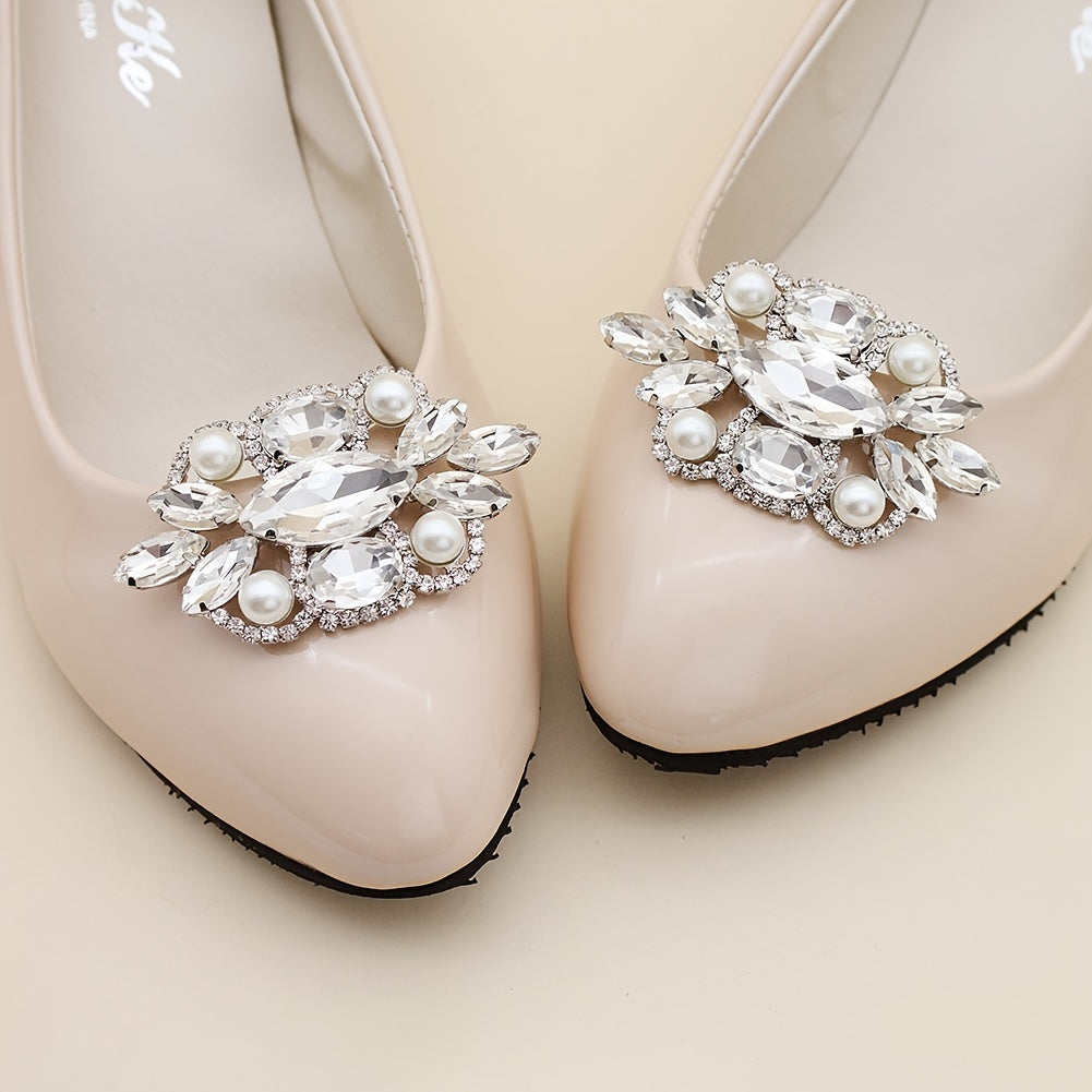Crystal Shoe Buckles Women Faux Pearl Shoe Clips DIY Craft Decoration