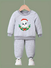 Girls Cartoon Dog Sweatshirt & Sweatpants Set