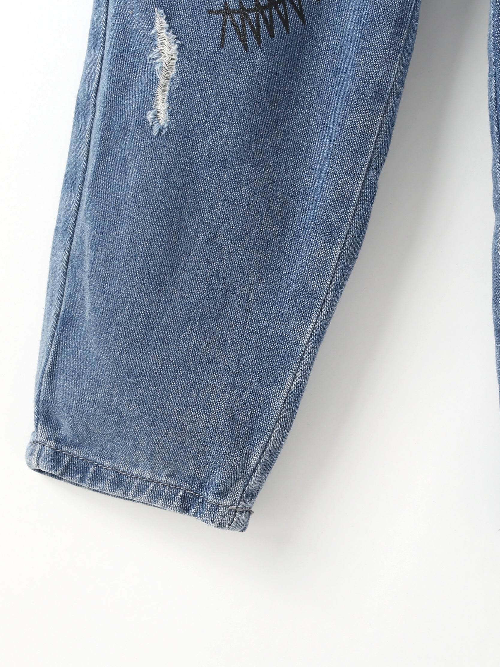 Boy's Striped Denim Pants with Graphic Print