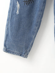 Boy's Striped Denim Pants with Graphic Print