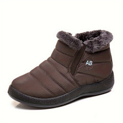 Women's Fur Lined Thermal Snow Boots Slip On Round Toe Warm Ankle Boots