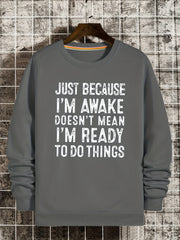 Funny Slogan Print Sweatshirt Men's Casual Graphic Crew Neck Pullover Sweatshirt