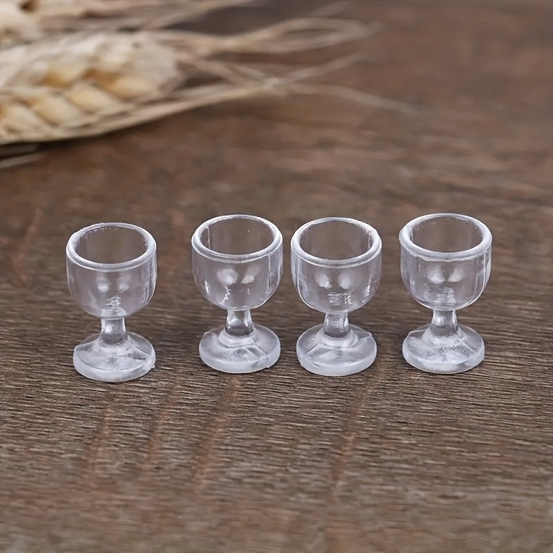 20pcs Dollhouse Miniature Wine Glasses Clear Plastic Tall Cups for Kitchen Decor