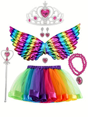 7pc Girls Dressing Dress Half Skirt Accessories Wing Rainbow Skirt Set