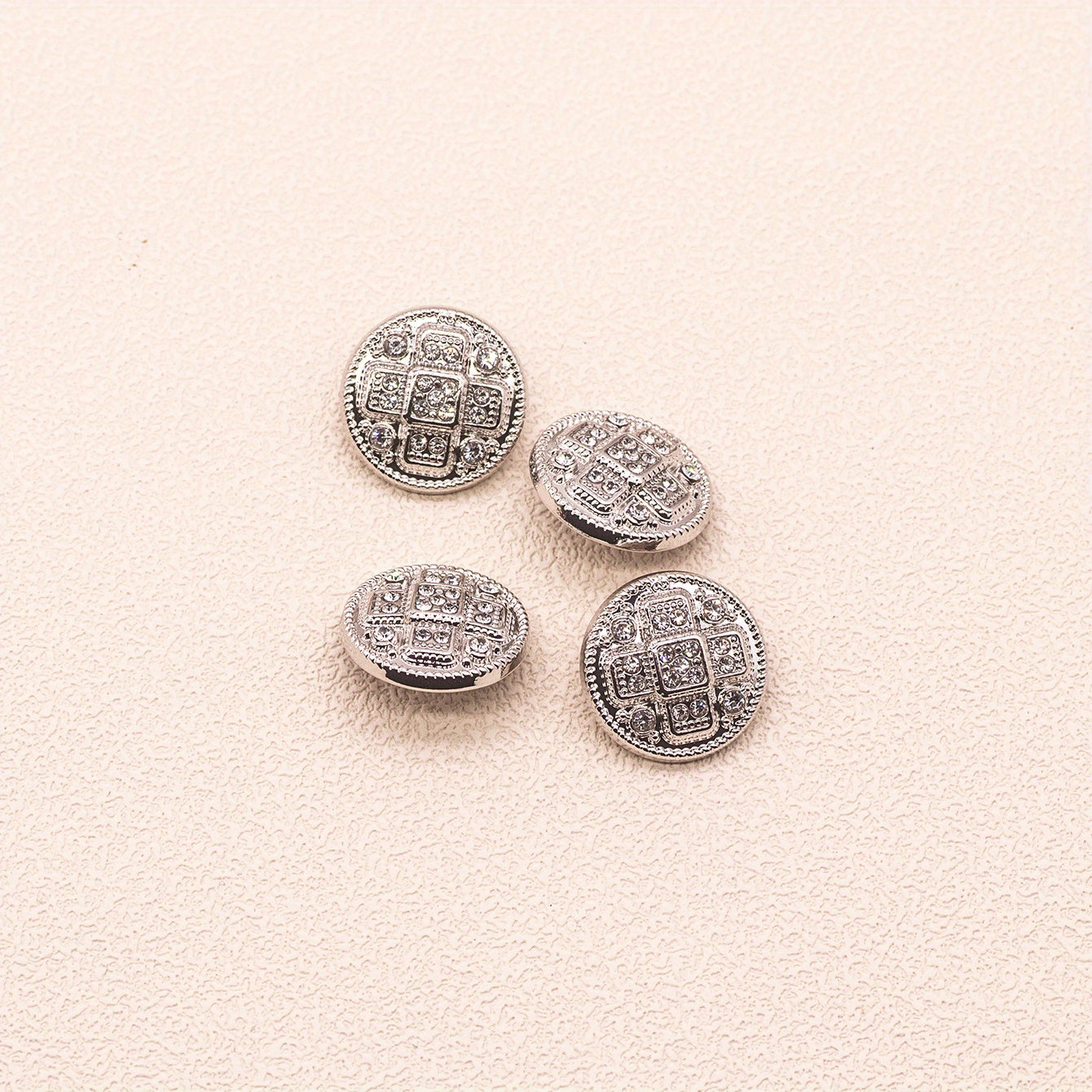4pcs Plaid Inlaid Artificial Diamond Dress Tie Shirt Studs