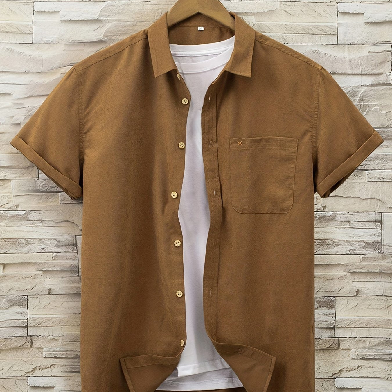 Solid Print Men's Casual Short Sleeve Shirt With Chest Pocket