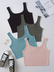 4 Pcs Set Crop Tank Top High Stretch Workout Yoga Gym Tank Top