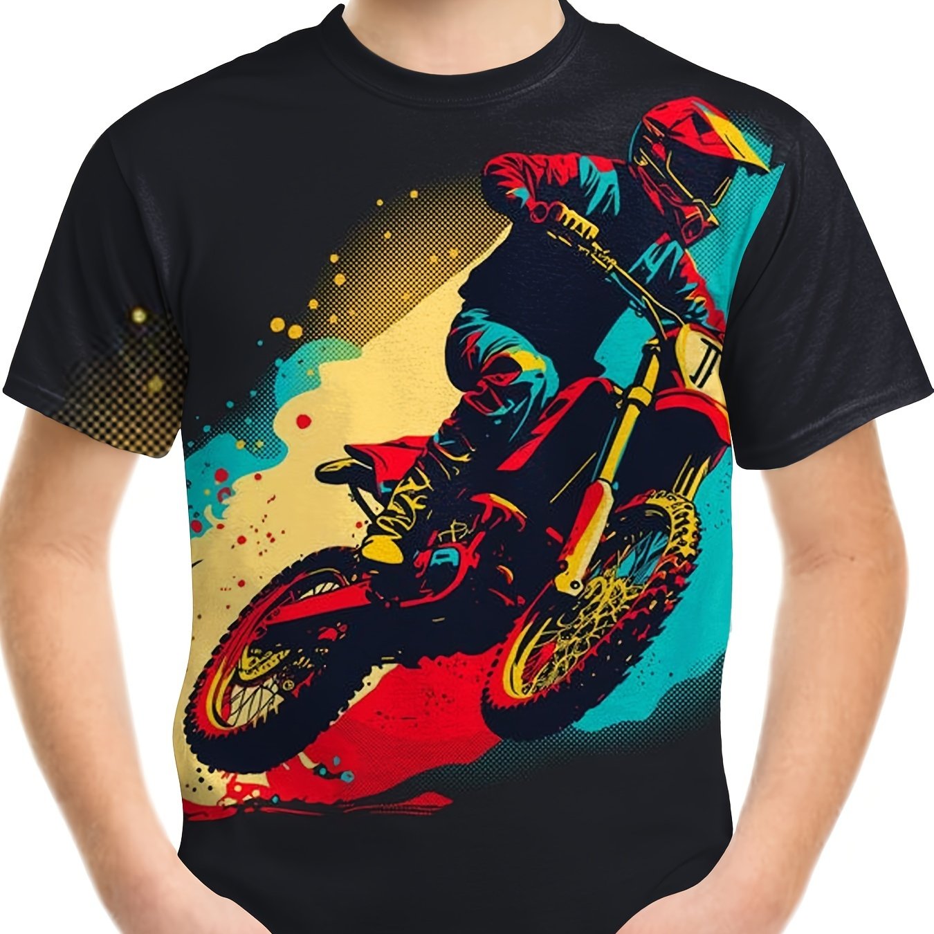Motorcycle Rider Graffiti Print Boy's Casual Short Sleeve T-shirt