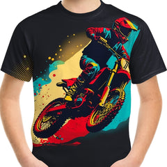 Motorcycle Rider Graffiti Print Boy's Casual Short Sleeve T-shirt