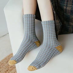 5 Pairs Plaid Textured Socks Comfy & Breathable Women's Stockings