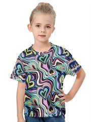 Heart Pattern Graphic Short Sleeve T-shirt for Kids
