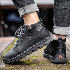 Men's Lace-up Ankle Boots with Side Zipper