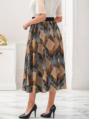 Abstract Print Maxi Skirt High Rise Elastic Waistband