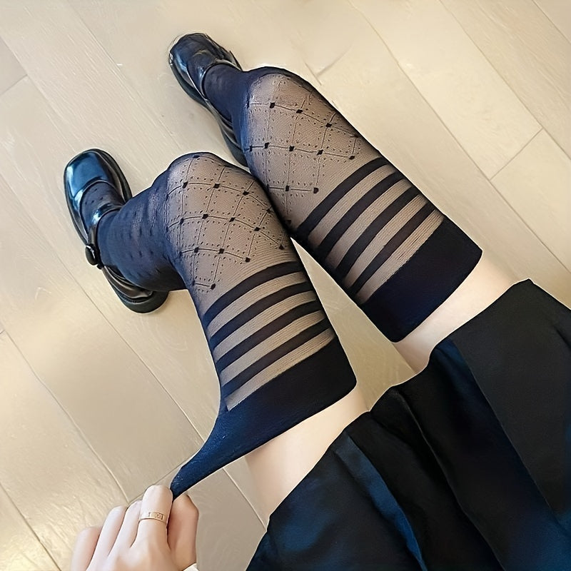 2 Pairs Striped Thigh High Polka Dot Over Knee Socks Women's Stockings
