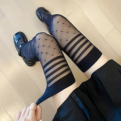 2 Pairs Striped Thigh High Polka Dot Over Knee Socks Women's Stockings