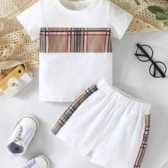 2pcs Baby Boys Plaid T shirt & Shorts Set