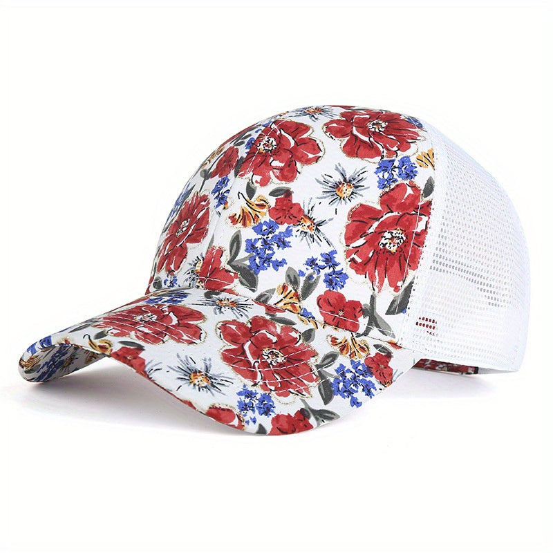 Colorful Flower Print Baseball Cap Boho Mesh Sun Hat