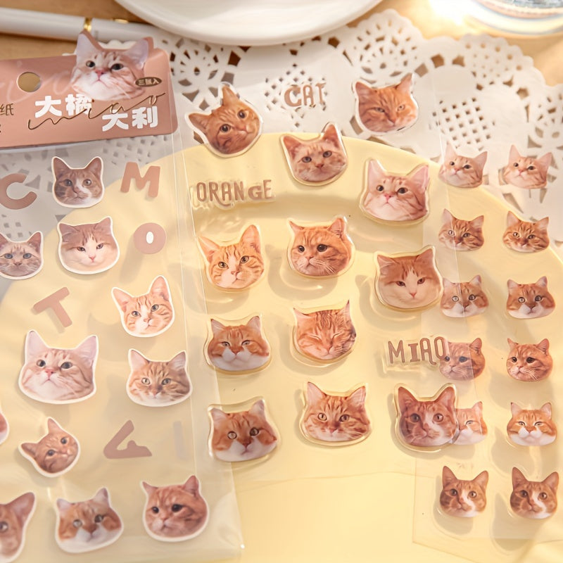 3sheets Cat Cat Head Sticker PVC Resin Coated Paper Photo Album Decoration
