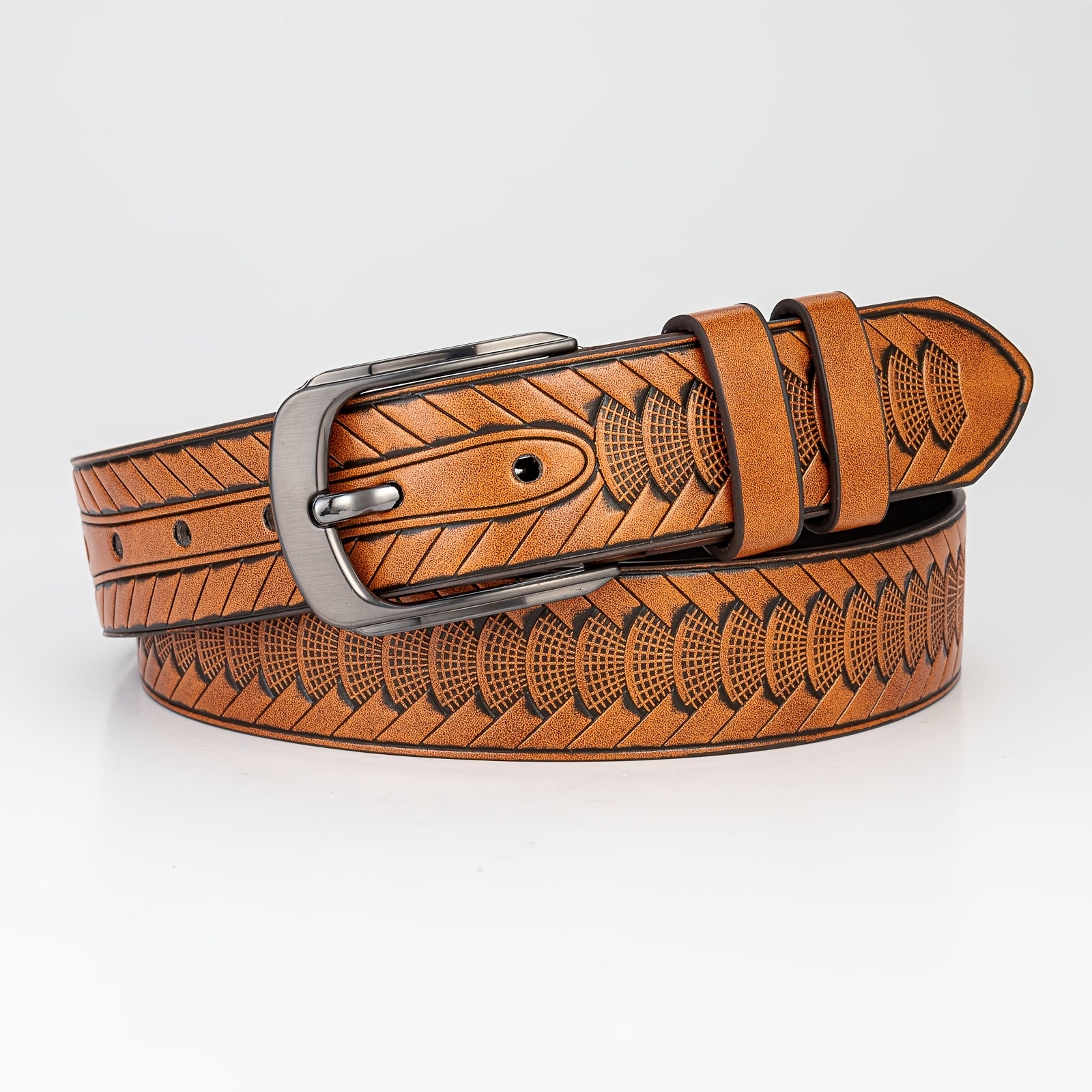 Embossed Men Casual Knitted Belt With Scrunchie