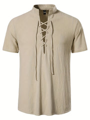 Casual Lace Up Short Sleeve Men's Shirt