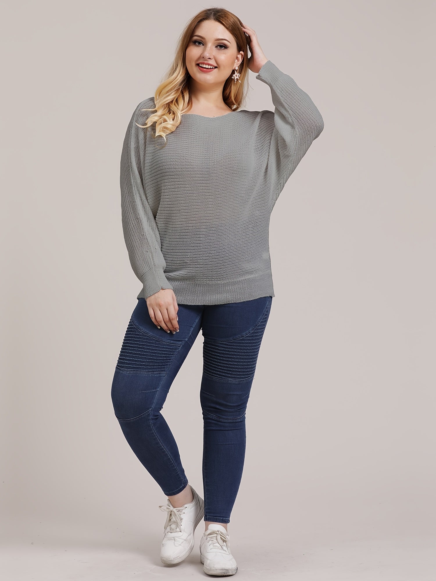 Round Neck Long Sleeve Sweater Women's Plus Casual Pullover