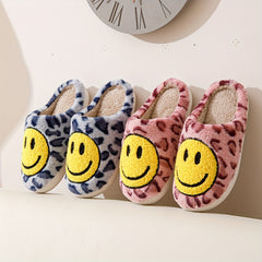 Leopard Print Fuzzy Slippers Soft Plush Shoes Winter Warm Indoor Slippers