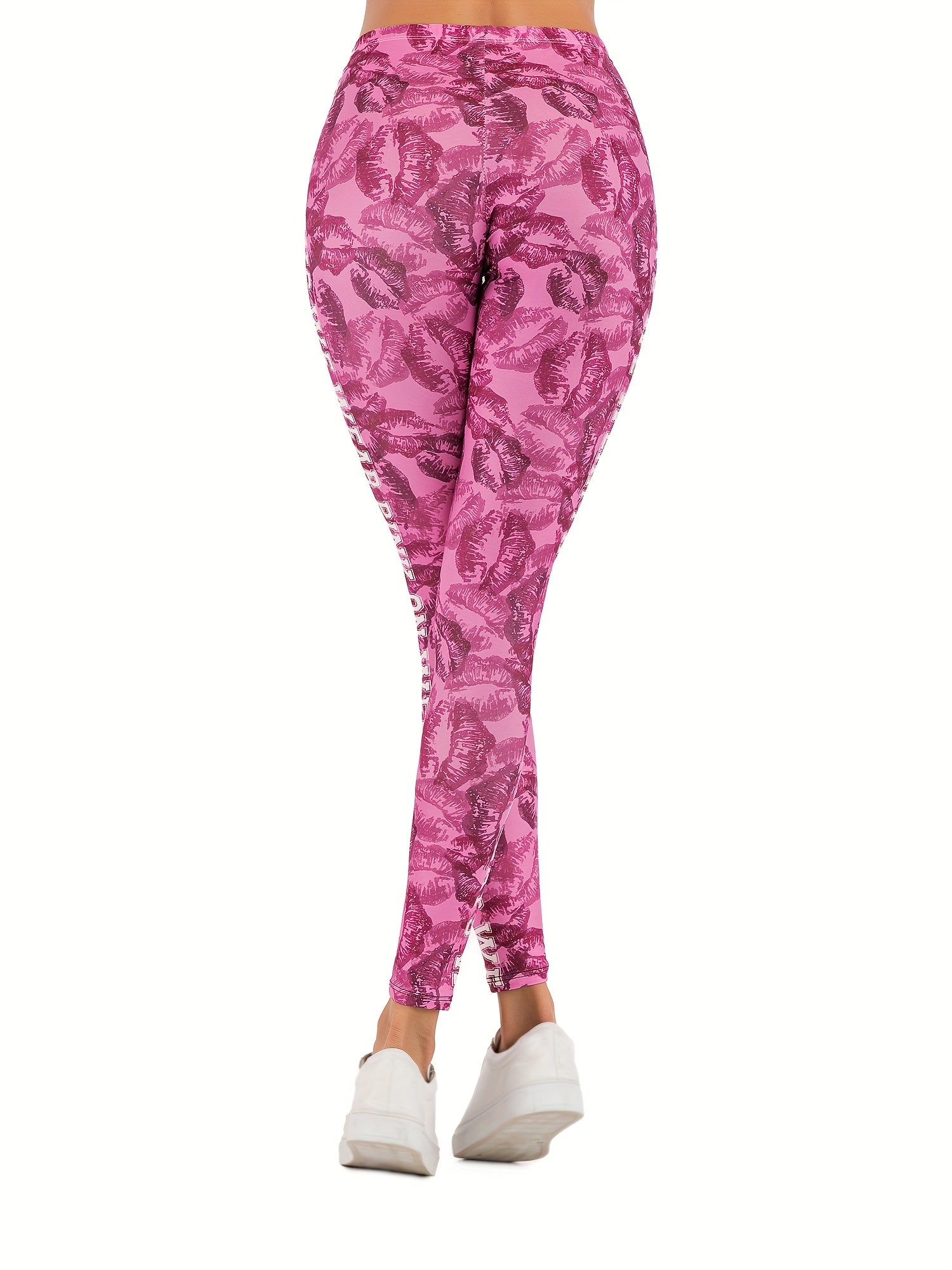 Sexy Red Lips Print Leggings Casual High Waist Slim Leggings