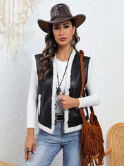 Solid Button Front Sleeveless Warm Vest Women's Clothing