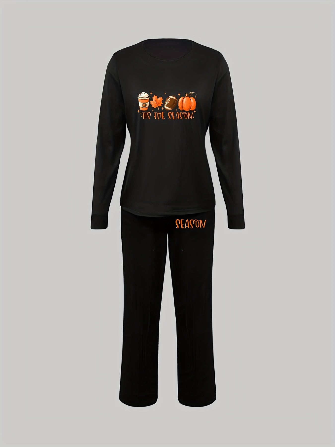 Halloween Pattern Lounge Set Long Sleeve Crew Neck Top & Elastic Waistband Pants