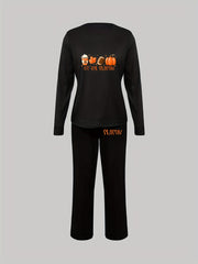 Halloween Pattern Lounge Set Long Sleeve Crew Neck Top & Elastic Waistband Pants