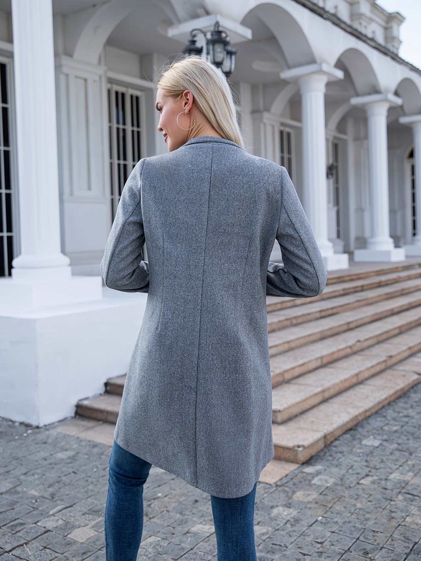 Solid Coat Casual Open Front Long Sleeve Outerwear