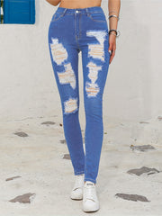 High Rise Skinny Jeans Distressed Medium Wash Denim Pants