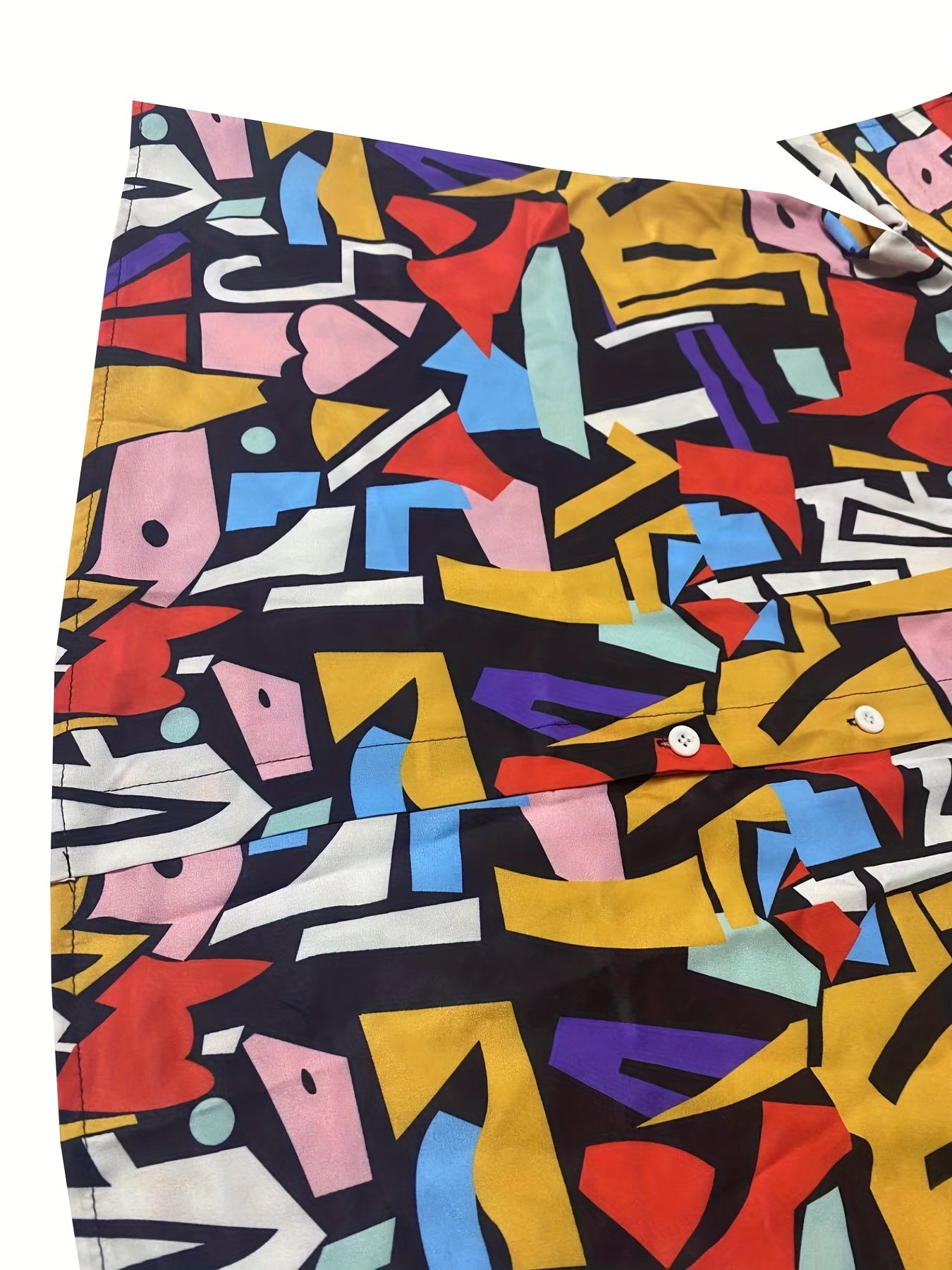 Colorblock Geometric Print Button Up Blouse