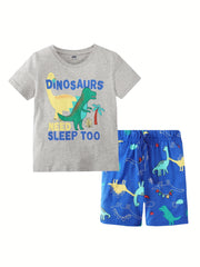 Boys Dinosaur Cotton T-Shirt & Drawstring Shorts Set