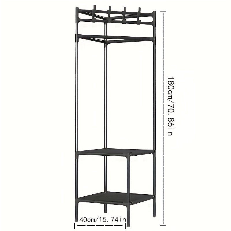 Corner Coat Rack Foyer Shoe Rack Standing Coat Rack with Storage Shelves