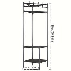 Corner Coat Rack Foyer Shoe Rack Standing Coat Rack with Storage Shelves