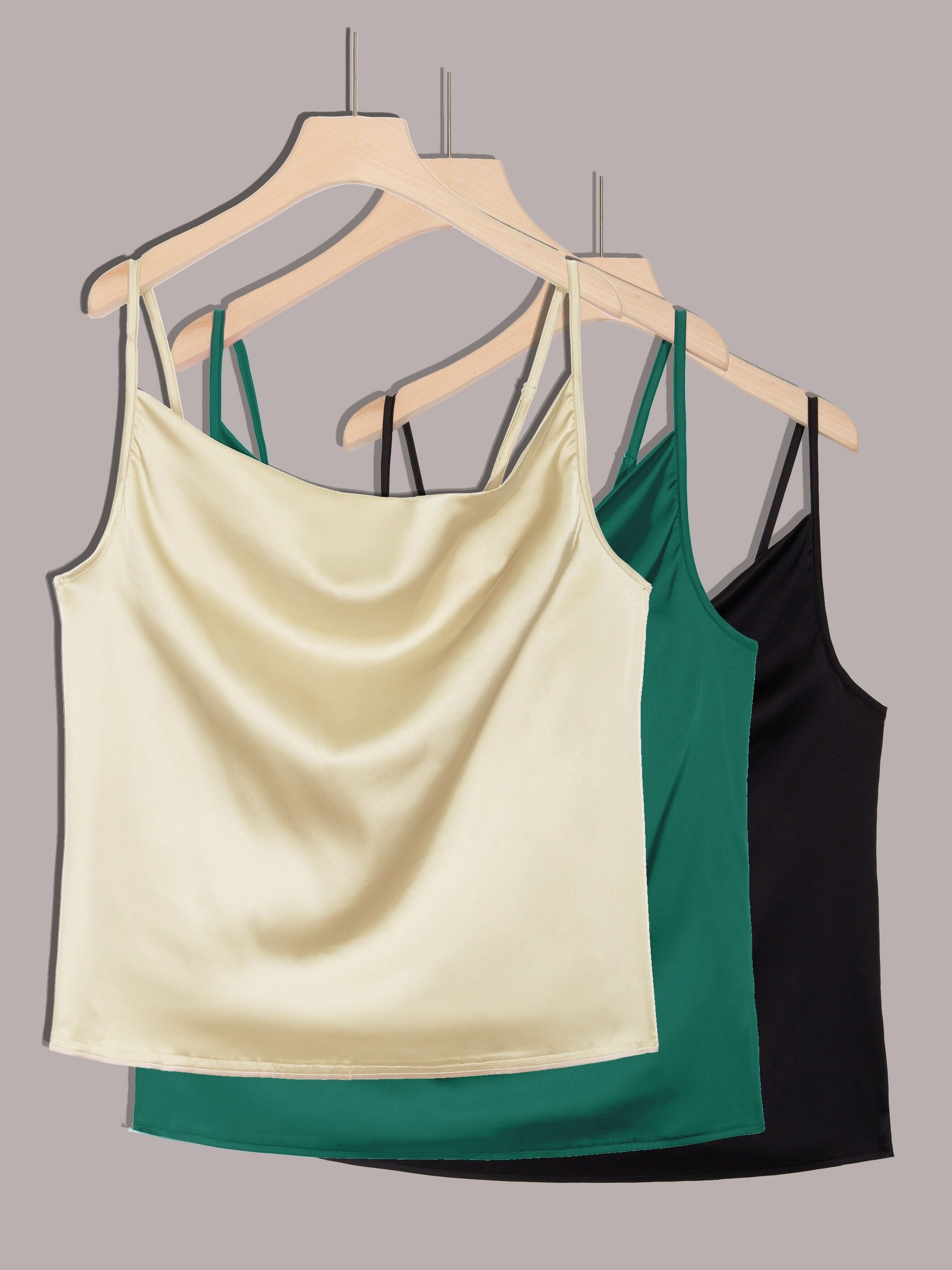 Cowl Neck Spaghetti Strap Top 3 Pairs Casual Sleeveless Cami