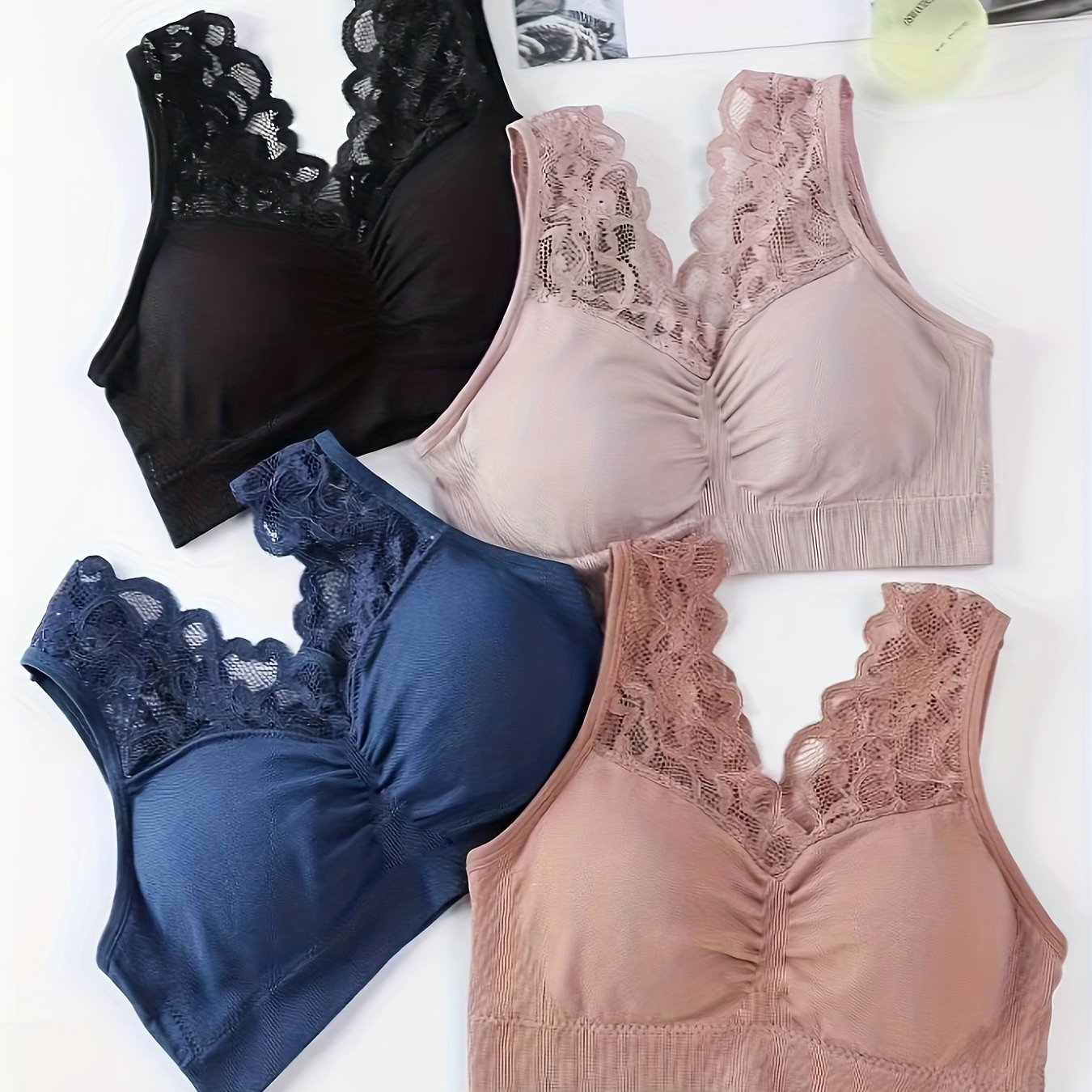 4pcs Lace Wireless Bras Breathable Everyday Bra Women's Lingerie