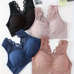 4pcs Lace Wireless Bras Breathable Everyday Bra Women's Lingerie
