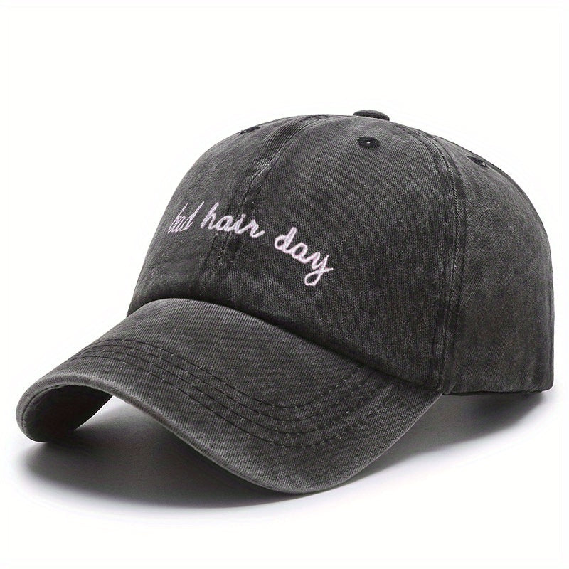 Distressed Ponytail Baseball Cap Embroidered Sun Hat
