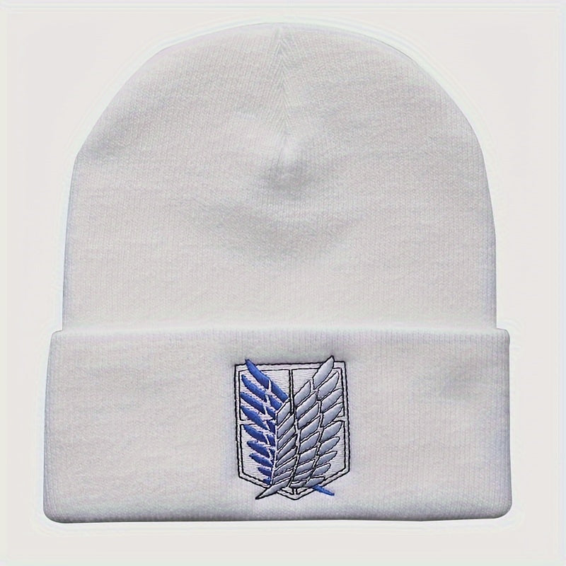 Anime Angel Wings Embroidery Knitted Hat Cartoon Beanie Warm Pullover Hat