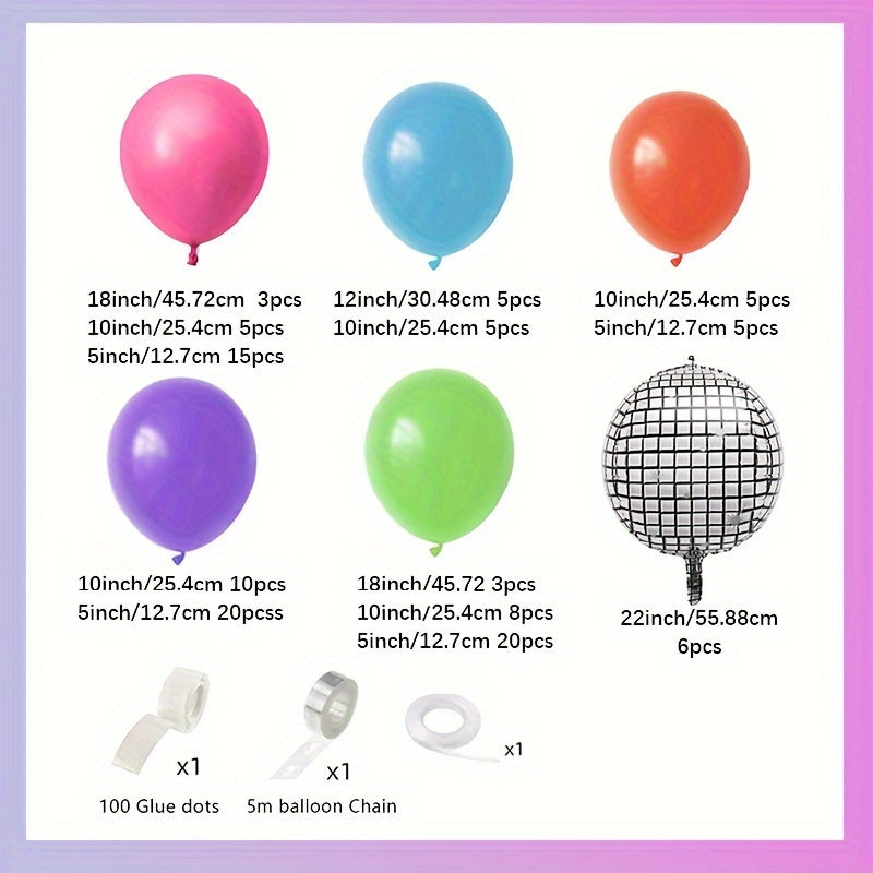 113pcs Disco 4D Aluminum Film Balloon Garland Set Purple Green Orange