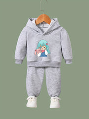 OERYUI 2pcs Cartoon Girl Print Hoodies Pants Set For Girls Boys